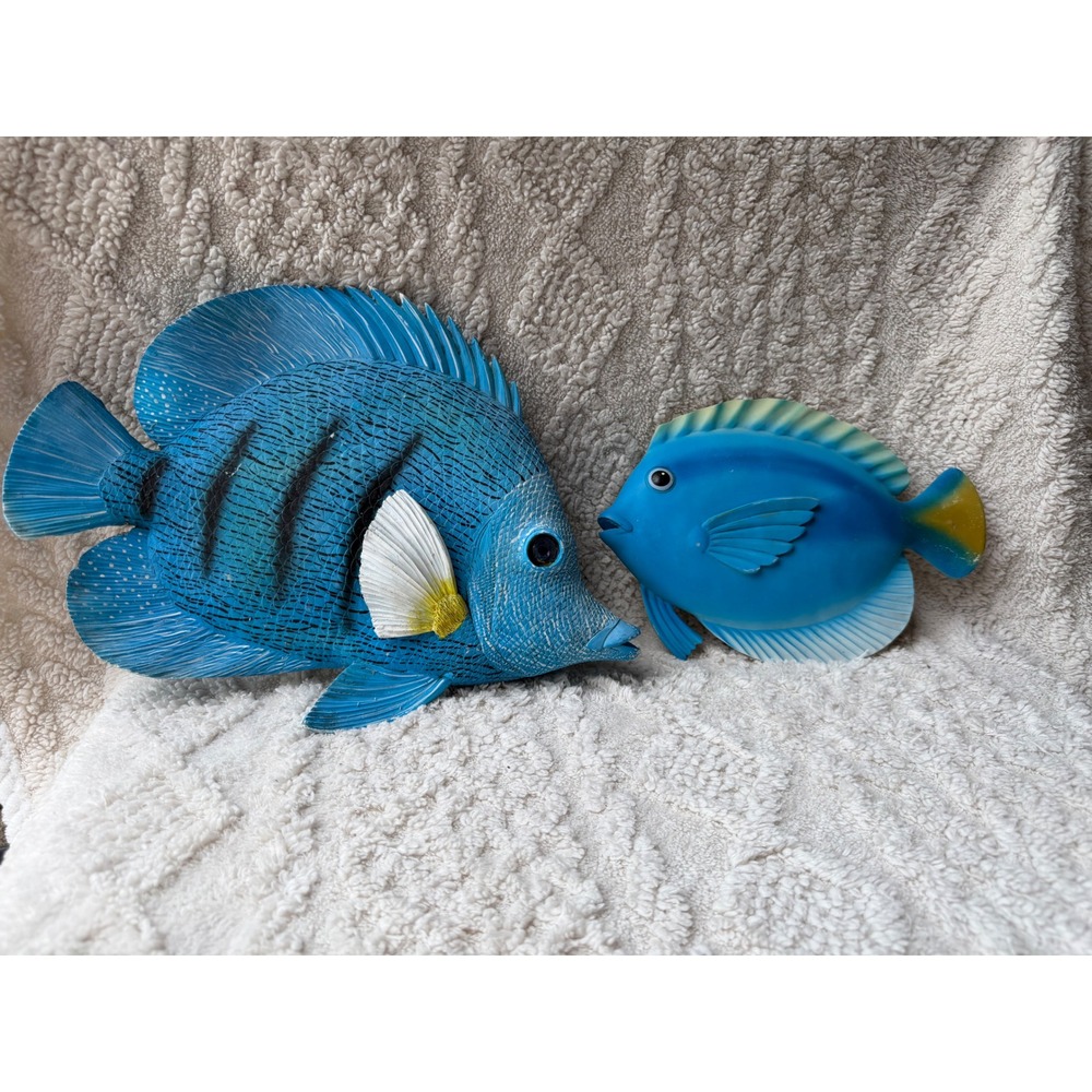 Tropical Blue Fishโ Wall Art Set of 2 Coastal Beach Decor Resin Angelfish Tang